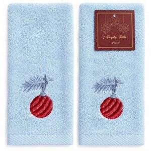 Avanti Christmas Ball Ornament Fingertip Towels Embroidered Holiday Set of 2